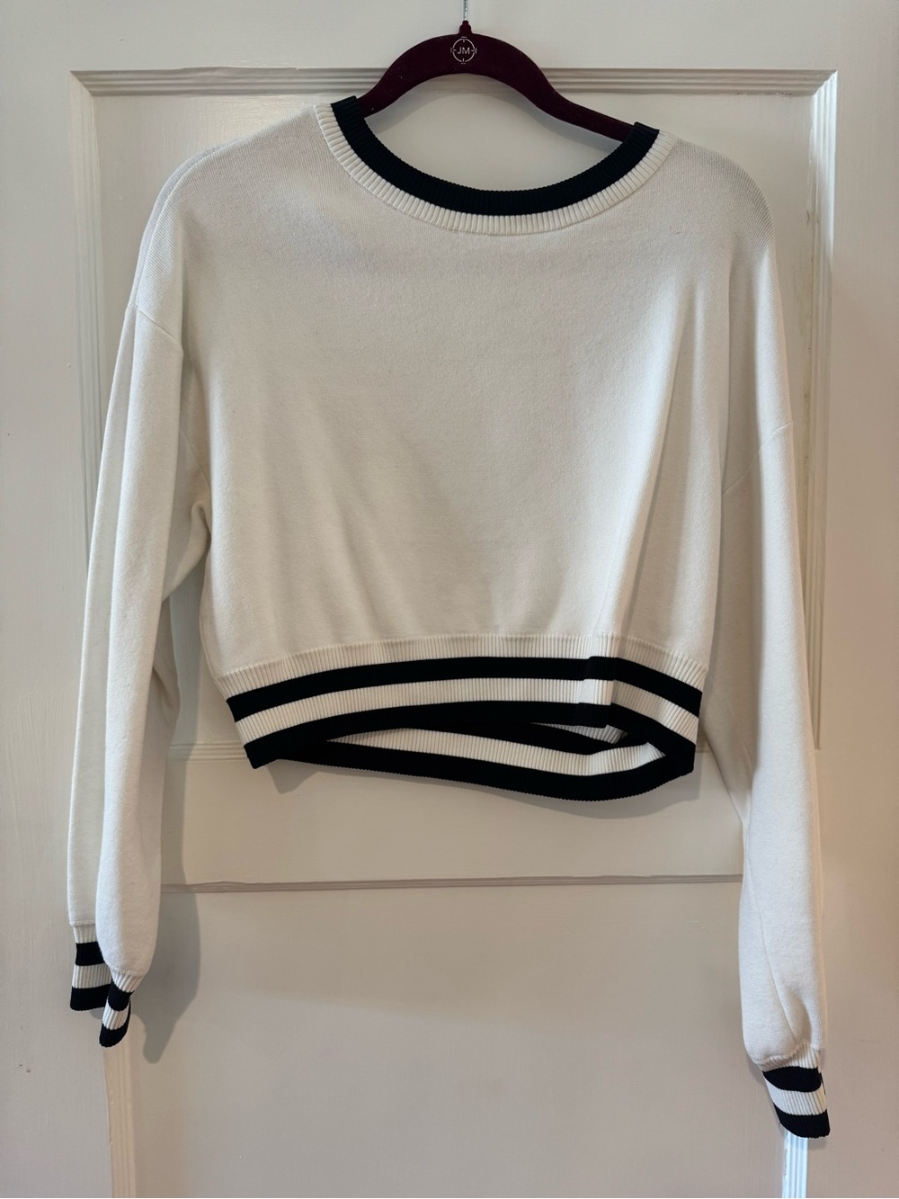 Alice + Olivia Sweater Cropped Cotton Jumper Pullover Black White